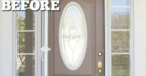 Front Door Oval Glass Window Makeover, Oval Glass Door, Update Oval Glass Front Door, How To Change Glass In Front Door, Oval Window Front Door Makeover, Front Door Oval Glass Window, 90s Front Door Makeover, Oval Glass Front Door Makeover, How To Update Oval Glass Front Door