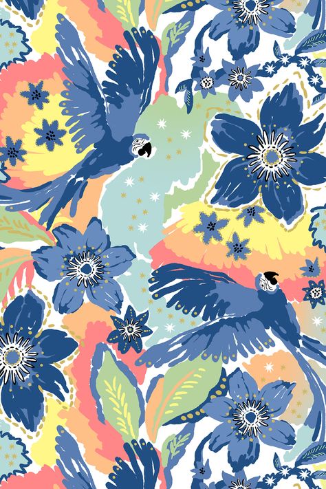 Tropical prtint on Behance Tropical Prints Pattern, Unicorn Background, Tropical Illustration, Fabric Print Design, Unicorn Wallpaper, Watercolor Fruit, Fabric Inspiration, Trendy Wallpaper, Design Textile