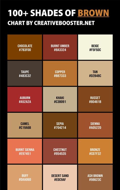 Shades Of Brown Color, Brown Color Names, Maladaptive Daydreaming, Burnt Umber, Ash Brown, Shades Of Brown, Flat Color, Color Names, Brown Color