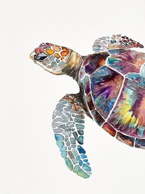 "Tidal Traveler" limited edition Sea Turtle print from an original watercolor painting by Collette Golato. This print features a Sea Turtle - enjoy! This limited edition print is signed and numbered by the artist. Edition size limited to 400 prints. This image is portrait/vertical orientation. Printed on high quality textured watercolor paper with archival inks. Professionally packaged for safe shipping. Copyright Collette Golato© Thanks for looking! Paintings Of Turtles, Turtle Watercolor Painting, Sea Turtle Watercolor Painting, Summer Prints Wallpaper, Watercolor Turtle, Turtle Artwork, Watercolor Sea Turtle, Sea Turtle Pictures, Sea Turtle Watercolor