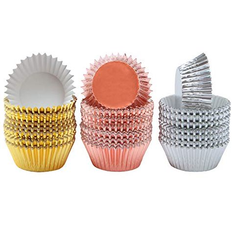 Elcoho 300 Pieces Foil Metallic Cupcake Liners Muffin Paper Cases Baking Cups, Gold, Silver and Rose Gold, 2-Inch Elcoho Silver Cupcakes, 95th Birthday, Muffin Papers, Gold Cupcakes, Muffin Liners, How To Make Cupcakes, Cupcake Cases, Baking Muffins, Cupcake Liners