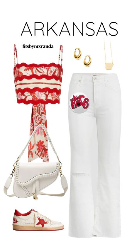 ARKANSAS GAMEDAY OOTD #outfitinspo #gameday #gamedayfit #gamedayoutfit #outfit Arkansas Game Day, Uga Gameday Outfit, Alabama Gameday Outfit, Alabama Football Game, Rush Week Outfits, Outfit Shuffles, College Gameday Outfits, Football Game Outfit, College Fits