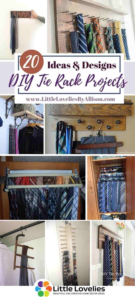 There are a good number of easy, assessable, and fun creations of tie racks that are available for you. Instead of having to keep folding up and ironing your ties when you want to use it, you can have a rich display of your ties in a rack. In this article, I have put together a list of DIY tie rack projects that you can make from the comfort of your home. Trust me, you will find the perfect rack for your ties. 1. #tie #TieRack Tie And Belt Organization, Diy Tie Rack Ideas, Diy Tie Holder, Tie Storage Ideas Diy, Tie Hanger Ideas, Diy Bag Rack, Tie Rack Ideas, Tie Storage Ideas, Diy Neck Tie