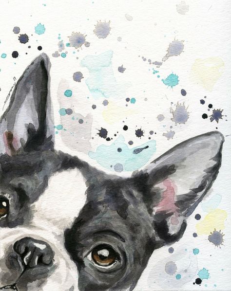 Boston Terrier Painting, Whale Artwork, French Bulldog Painting, Boston Terrier Art, Watercolour Nursery Art, Boston Terrier Funny, Boston Art, Gift Idea For Mom, Boston Terrier Love