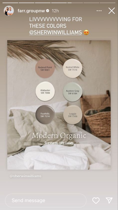 Organic Paint Colors, Interior Paint Schemes, Modern Paint Colors, Paint Color Schemes, Sherwin Williams Paint Colors, French Colors, Modern Organic, Paint Schemes, Farmhouse Design