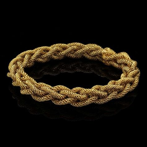 For Sale on 1stDibs - A stylish 18ct yellow gold vintage bracelet by Cartier c.1950s, the bracelet designed as a uniform rope twist of finely woven gold threads with a cleverly Gold Vintage Bracelet, Vintage Gold Bracelet, Antique Bracelets, Rope Twist, Gold Sign, Chain Bracelets, Vintage Bracelet, Diamonds And Gold, Gold Bracelet Chain