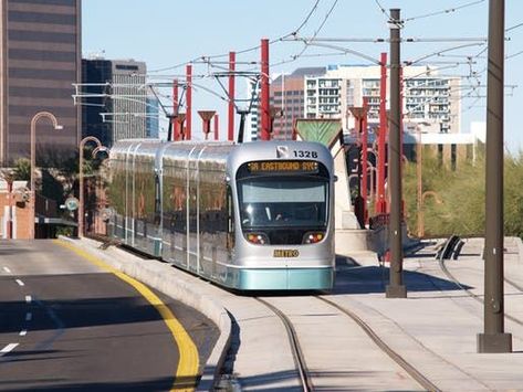 Phoenix votes to continue expanding light rail network | Photo: Steven Vance | Archinect Light Rail Vehicle, Bus System, Metro System, Rail Transport, Rapid Transit, Electric Train, Route Map, Light Rail, Rolling Stock