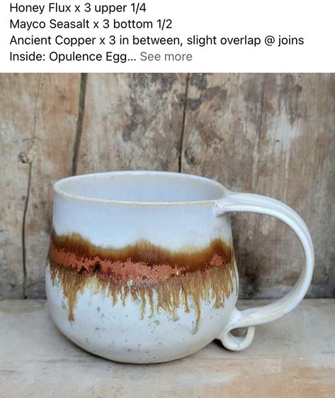 Copper Jade Glaze Combinations, Glazing Mugs Ideas, Cone 6 Glazes, Amaco Honey Flux Glaze Combinations, Ancient Copper Glaze Combinations, Running Hot Chowder Glaze Combinations, Honey Flux Glaze Combinations, Mayco Glaze Combinations Cone 6, Glaze Combinations For Pottery