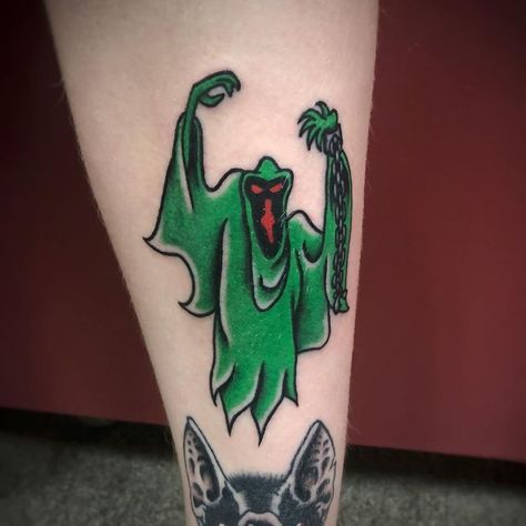 Scooby Doo Ghost Tattoo, Scooby Tattoo, Scooby Doo Tattoo Ideas, Scooby Doo Tattoo, Train Tattoo, Shadow Tattoo, Green Ghost, Ghost Tattoo, King Tattoos