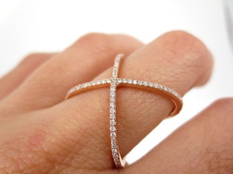 Dainty Diamond Band, Micro Pave Ring, Jewelry Product Shots, Elizabeth Jewelry, X Ring, Cross Ring, Pave Ring, Champagne Diamond, Jewelry Inspo