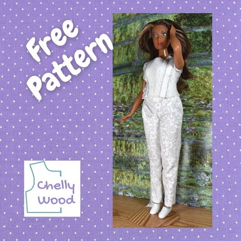 Barbie Pants Pattern, Curvy Barbie Clothes Patterns Free, Free Barbie Pants Pattern, Free Curvy Barbie Patterns, Barbie Pants, Curvy Barbie Crochet Patterns, Free Doll Clothes Patterns, Made To Move Barbie, Sewing Barbie Clothes