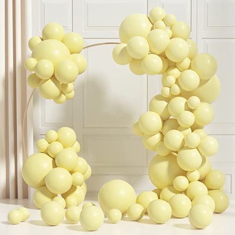 Yellow Balloon Garland, Wedding Anniversary Party Decorations, Anniversary Party Decorations, Yellow Party, Yellow Birthday, Orange Balloons, Baby Shower Yellow, Yellow Balloons, Pastel Balloons