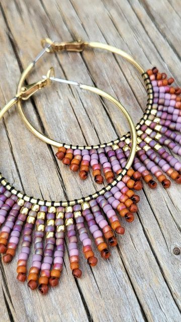 Fringe Hoop Earrings, The Tube, Earring Tutorial, Tutorial Video, Beaded Hoops, Beaded Fringe, Beading Tutorials, Happy Weekend, Free Tutorial