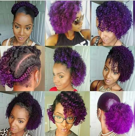 @krates1913 Purple Natural Hair Black Women, Purple Natural Hair, Hollywood Hairstyles, Asymmetrical Hairstyles, Hairstyles With Glasses, Dyed Natural Hair, Pelo Afro, Popular Haircuts, Bridesmaid Hair Updo