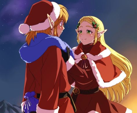 Zelda Christmas Art, Christmas Link Zelda, Zelink Christmas, Holiday Fanart, Legend Of Zelda Christmas, Nintendo Christmas, Zelda Christmas, Zelda Video Games, Botw Zelda