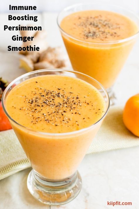 Persimmon Recipes, Ginger Smoothie, Pineapple Smoothie, Exotic Food, Vegan Smoothies, Smoothie Shakes, Delicious Vegetarian, Vegan Breakfast Recipes, Persimmon