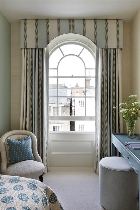 Arched Window Coverings, Curtains For Arched Windows, Arched Window Treatments, Cornice Board, Large Curtains, Timeless Interiors, Cozy Spaces, Ideas For Living Room, Window Dressing