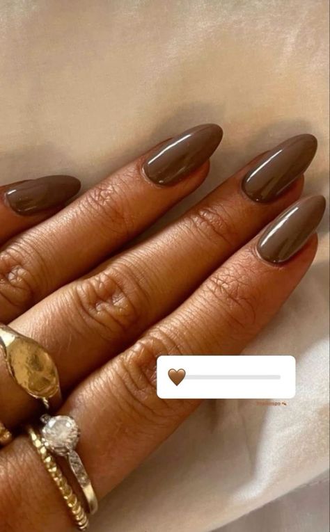 Round Tan Nails, Broqn Nails, Black And Brown Almond Nails, Nail Ideas Solid Colors Winter, Almond Round Acrylic Nails, Solid Colored Acrylic Nails, Mocha Nails Acrylic Almond, Almond Nails For Pale Skin, Fall 2024 Acrylic Nails