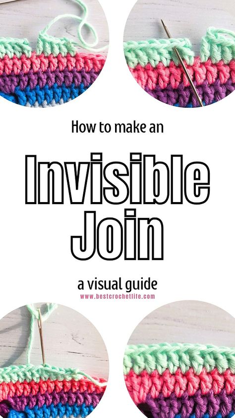 How to Make An Invisible Join in Crochet: A Visual Guide - Best Crochet Life Crochet Joining Techniques Invisible, Joining Crochet Squares, Invisible Join, Crochet Granny Stitch, Beginning Crochet, Slip Stitch Crochet, Crochet Placemat Patterns, Crochet Boho Bag, Invisible Stitch