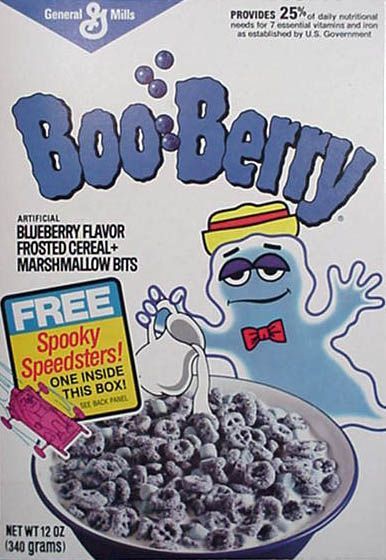 Old School Cereal Boxes Boo Berry Cereal, Marshmallow Bits, General Mills Cereal, Boo Berry, Marshmallow Cereal, Berry Cereal, Cereal Packaging, Flavored Marshmallows, Cereal Brands