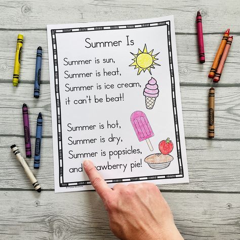 15 Summer Themed Sight Word Poems | Mrs. McGinnis' Little Zizzers Summer Poems For Kids, Sight Word Poems, Funny Poems For Kids, Rhyming Preschool, Kindergarten Poems, Summer Poems, Countdown To Summer, Seasons Poem, Poems In English