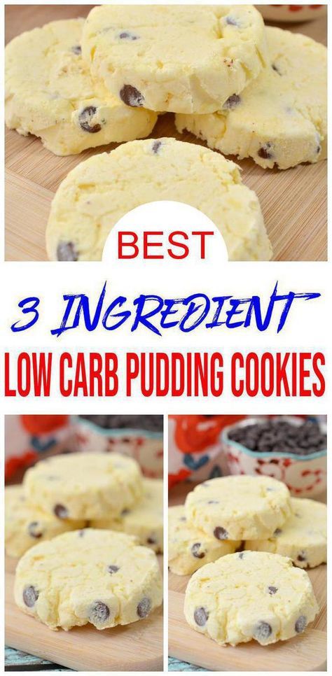 gluten free 3 ingredient keto vanilla chocolate chip pudding cookie for low carb ketogenic diet desserts, snacks or party food Low Carb Pudding, Vanilla Pudding Cookies, Sugar Free Vanilla Pudding, Pudding Cookies Recipes, Keto Pudding, Low Carb Desserts Easy, Low Carb Cookies Recipes, Chocolate Chip Pudding, Chocolate Chip Pudding Cookies