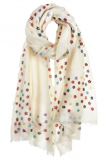 Skyful Embroidered Wool Gauze Scarf Add Sinchi™ - WOW them... www.SinchiScarfClip.com Duppattas Designs Ideas, Scarf Embroidery, Embroidery Scarf, Salwar Designs, Embroidered Scarf, White Scarf, Stole Scarf, Calypso St Barth, Scarf Women Fashion