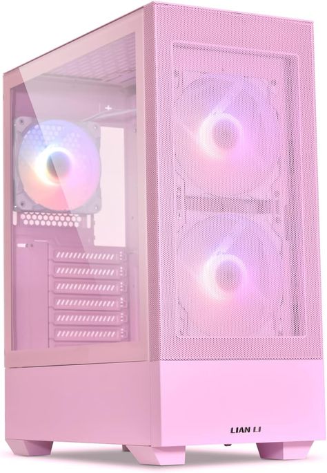 A case for a computer! Pink Computer, Tower Games, Pink Desk, Computer Room, Mini Itx, Pink Home Decor, Gaming Room Setup, Custom Fans, Pc Case