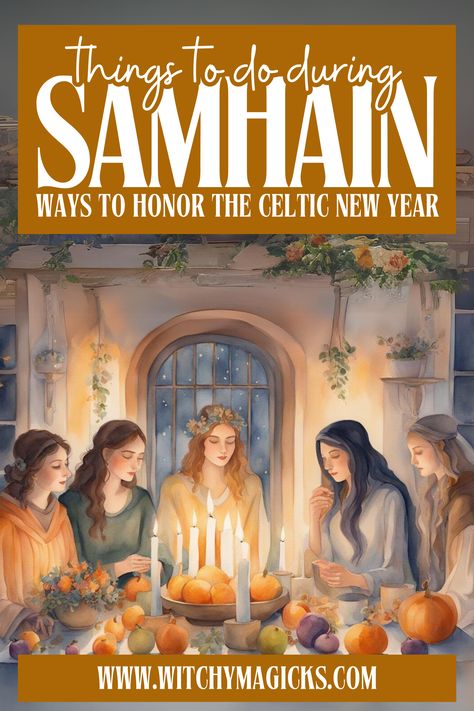 Celebrate Samhain, the Celtic New Year, with these meaningful activities! From honoring ancestors and lighting bonfires to creating protective charms and divination rituals, discover traditional and modern ways to embrace the magic of this sacred time. Perfect for deepening your spiritual practice and connecting with the changing seasons.  #Samhain #CelticNewYear #SpiritualTraditions #AncestorHonoring #Bonfires #ProtectiveCharms #Divination #SeasonalMagic #Esbats #Sabbats #WitchyMagicks Samhain Traditions Recipe, Samhain Activities, Celebrating Samhain, Celtic New Year, New Year Things, Honoring Ancestors, Witches Grimoire, Celebrate Samhain, Samhain Traditions