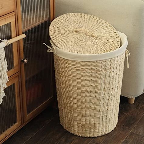 Wicker Laundry Hamper, Woven Laundry Basket, Laundry Basket With Lid, Large Laundry Basket, Laundry Basket Organization, Laundry Space, Basket With Lid, Clothes Hamper, Ceiling Fan In Kitchen