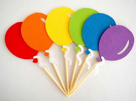 1 Balloon Cupcake Toppers, Art Party Cakes, 1st Birthday Cupcakes, Balloon Cupcakes, Rainbow Party Decorations, Cake Banner, Grad Party Decorations, Diy Cake Topper, Rainbow Birthday Party