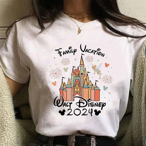 Disney Castle Print 2024 Clothes for Women Aesthetic Fashion Trend Vacay Mode T-shirts Magic Kingdom Disney Family Shirts Matching, 2024 Family, Disney 2024, Disneyland Vacation, Kids Tees, Disney Castle, Shirts Funny, Disney Trip, Loose Shorts