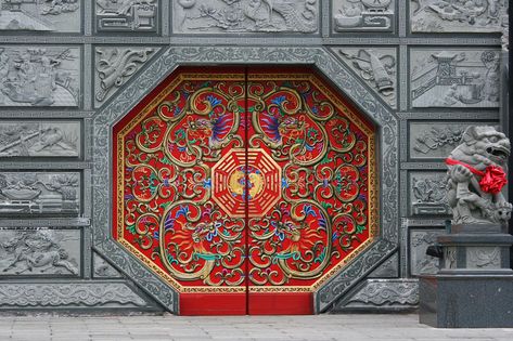 Red Chinese Door. Traditional Chinese style door at a temple. This door has eigh , #spon, #Traditional, #style, #door, #Red, #Chinese #ad Chinese Door, Chinese Courtyard, Chinese Element, Chinese Decor, Asian Architecture, Cool Doors, Material Palette, Door Gate, Chinese Architecture