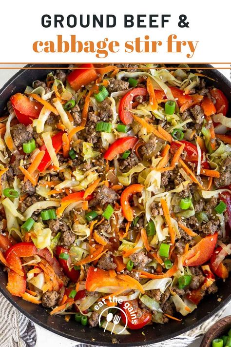 This easy 25-minute ground beef and cabbage stir fry comes together in one pan for a quick and healthy dinner recipe. Packed with protein, veggies, and tons of flavor, it's great for busy weeknights or meal prep. Gluten-free, paleo, and Whole30 friendly. Beef And Cabbage Stir Fry, Turkey Ground, Protein Veggies, Ground Beef And Cabbage, Ideal Protein Recipes, Cabbage Stir Fry, Slaw Recipe, Beef And Cabbage, Pan Recipe