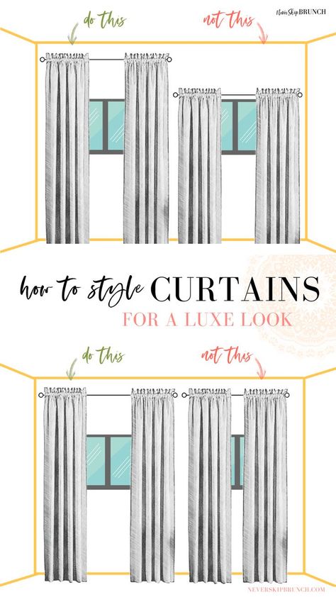 Here's how to style colored curtains. Some simple curtain tips and tricks for hanging curtains with sheers that are colored | never skip brunch by cara newhart #home #design #neverskipbrunch Curtains With Sheers, Curtain Tips, Colored Curtains, Window Treatments Living Room, Curtain Styles, Plain Curtains, Simple Curtains, Interior Design Guide, Curtains Living