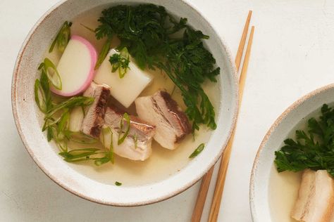 Ozoni (New Year Mochi Soup) Recipe Mochi Soup, Nyt Cooking, Cooking Guide, Tortilla Soup, Fish Cake, French Onion Soup, Lentil Soup, Rice Cakes, Plant Based Protein