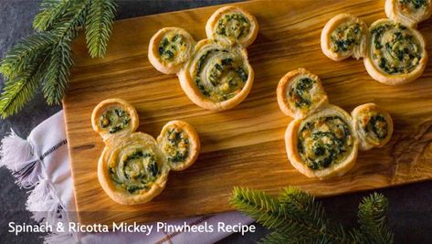 Disney RECIPE: A Savory Mickey-Shaped Snack For When You Can't Make It To The Parks! | the disney food blog Mickey Snowflake, Recipe For Spinach, Pinwheels Recipe, Spinach And Ricotta, Pinwheel Recipes, Spinach Ricotta, Frozen Puff Pastry, Puff Pastry Sheets, Disney Food Blog