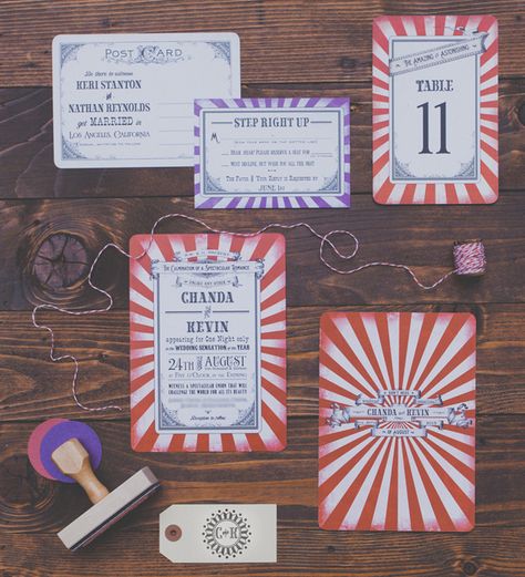 Here's a sneak peek of Royal Steamline's new line of budget-friendly wedding invitations! Vintage Circus Wedding, Backyard Carnival, Homemade Carnival Games, Circus Invitations, Yearbook Inspiration, Carnival Invitations, Circus Wedding, Carnival Wedding, Budget Friendly Wedding