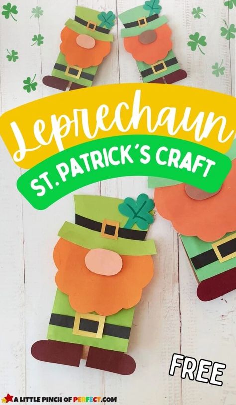 March Preschool, Nature Crafts Kids, Leprechaun Craft, Printable Craft Templates, Diy Preschool, Paper Bag Crafts, Construction Paper Crafts, Paper Bag Puppets, Bag Craft