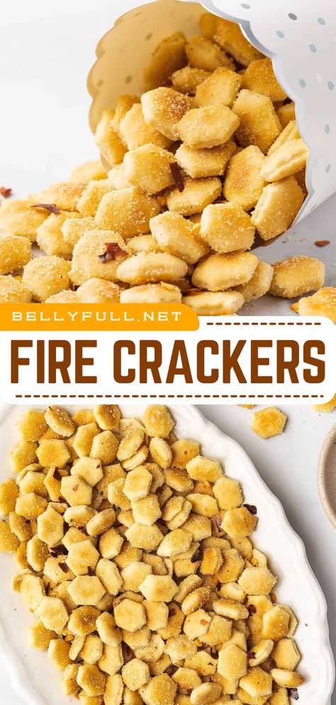 These Fire Crackers are made with butter, garlic and onion powder, and crushed red pepper flakes for a savory snack that has a kick! They’re super easy to prepare and perfectly snackable or great with a cup of chili! Crushed Red Pepper Crackers, Red Pepper Oyster Crackers, Fire Crackers Recipe No Bake, Red Pepper Crackers, Hot Crackers Recipe Red Peppers, Fire Cracker Crackers, Fire Crackers Saltines, Fire Crackers Recipe, Fire Crackers