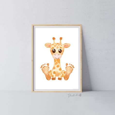 Baby Footprint Art Print / Giraffe Animal / DIY Gift Craft Keepsake Memory Nursery Wall Decor / Newborn Toddler Foot / Print it Off 0881 Baby Footprint Art, Baby Footprint, Baby Handprint, Footprint Art, Foot Print, Baby Footprints, Baby Memories, Diy Crafts For Gifts, Baby Crafts