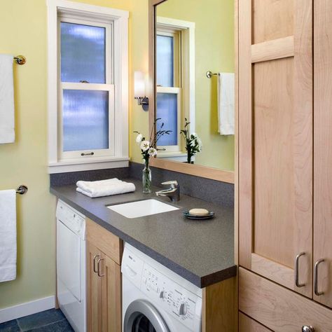 Small Laundry Room Ideas Stackable, Stackable Washer Dryer Laundry Room, Small Bathroom And Laundry Room Combo, Laundry Room Rustic, Bathroom Laundry Room Combo, Washer Dryer Laundry Room, Small Basement Remodeling, Small Laundry Room Ideas, Stacked Laundry Room