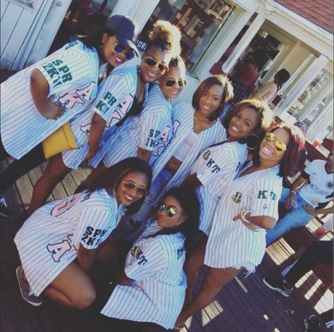 Kappa Upsilon chapter of Alpha Kappa Alpha Sorority, Inc VSU Homecoming 2016 Baseball Jerseys Baseball Jersey Outfit, Phi Sigma Sigma, Alpha Kappa Alpha Sorority, Zeta Phi Beta, Jersey Outfit, Alpha Kappa Alpha, Fan Girl, Greek Life, Big Little