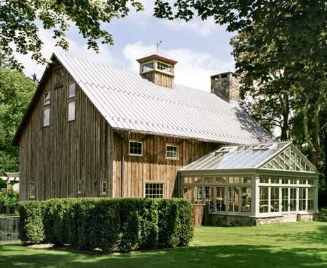 whoa. cute barn plus greenhouse. guess it's been converted into a house! well a guest house on a big estate. Barn Conversions, Barn Living, Barn Houses, Converted Barn, Barn Renovation, Wooden Barn, Casas The Sims 4, Farmhouse Inspiration, Barns Sheds