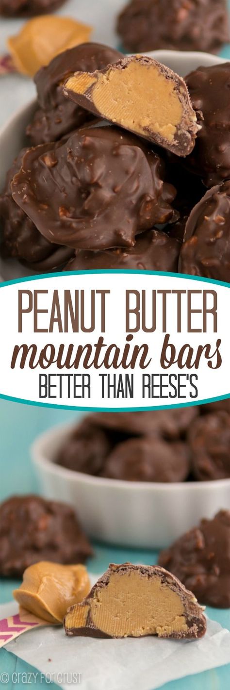 Peanut Butter Mountain Bars - an easy candy that's filled with chocolate and tons of peanut butter! These are better than Reese's! Weight Watcher Desserts, Easy Candy, Resep Diet, Dessert Aux Fruits, Peanut Butter Desserts, Low Carb Dessert, Candy Recipes Homemade, Easy Peanut Butter, Tea Sandwiches