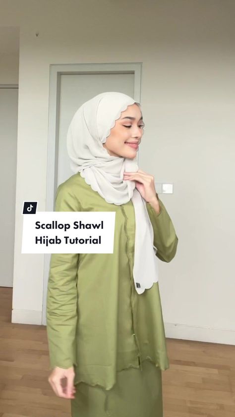 i loveeeee the chiffon material of this scallop shawl from @poplooksho... | TikTok Chiffon Material, Hijab Tutorial, Shawl, Chiffon, Beauty