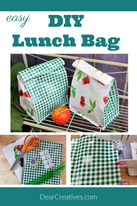 DIY Lunch Bag - How To Instructions With Images! - Dear Creatives Oil Cloth Fabric, Fabric Lunch Bag, Lunch Bags Pattern, Diy Lunch Bag, Diy Lunch, Reusable Lunch Bags, Sew Ins, Diy Bags Purses, Sac Lunch