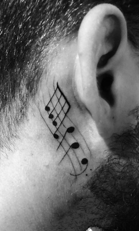 Music Neck Tattoo, Behind The Ear Tattoo Ideas Music, Music Tattoo Behind Ear, Music Tattoo Ear, Music Note Tattoos For Women Behind Ear, Music Notes Neck Tattoo, Behind Ear Tattoo Music, Music Notes Behind Ear Tattoo, Music Note Behind Ear Tattoo