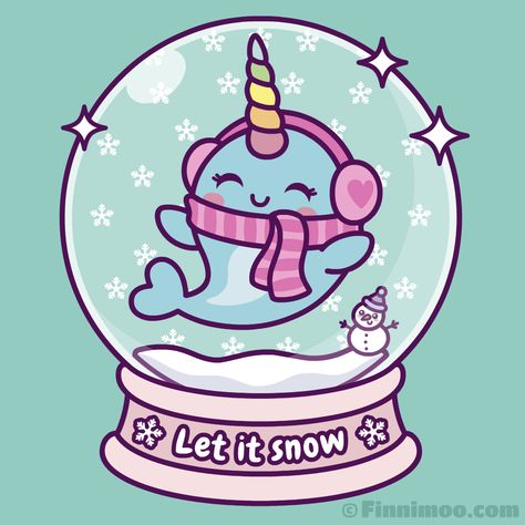 Kawaii Snow Globe, Narwhal Pictures, Pink Earmuffs, Kawaii Narwhal, Cute Narwhal, Kawaii Unicorn, Unicorn Wallpaper, Cute Kawaii Animals, Comic Pictures