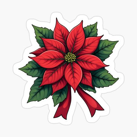 Get my art printed on awesome products. Support me at Redbubble #RBandME: https://www.redbubble.com/i/sticker/Christmas-poinsettia-with-a-bright-red-bow-by-Mg59/166141316.EJUG5?asc=u Christmas Clipart Border, Christmas Decorations Drawings, Christmas Stickers Printable, Sticker Nails, Bow Sticker, Making Christmas Cards, Christmas Learning, Doodles Stickers, Flex Design